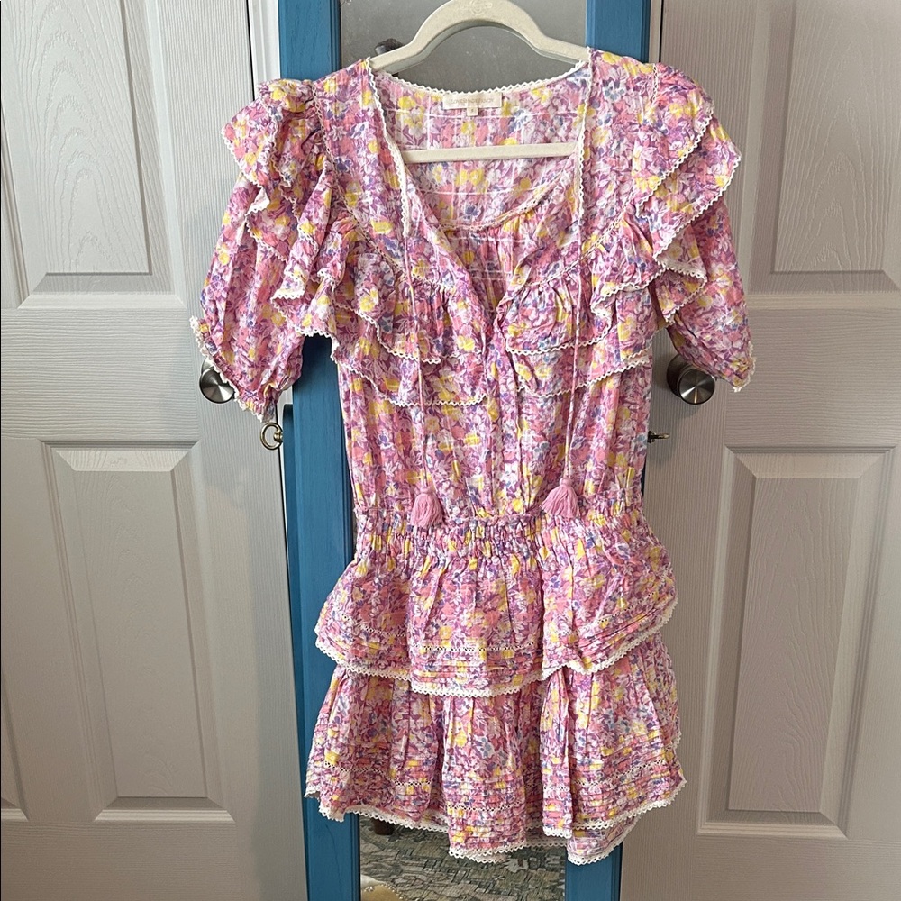 LoveShackFancy Colorful Floral Ruffle Mini Dress Size Small - Picture 9 of 9